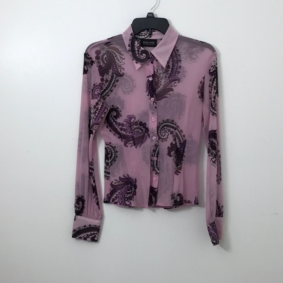 NewYork&Company Tops - New York&Company  Women’s Purple Transparent Button Down Blouse, Medium.